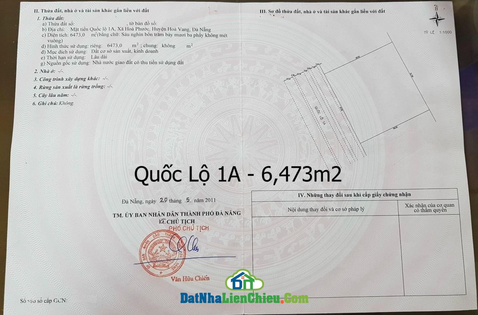 Bán Đất Quốc Lộ 1A Đà Nẵng, 6.473 m2, Sát Bến Xe Đức Long, Giá RẺ 2024