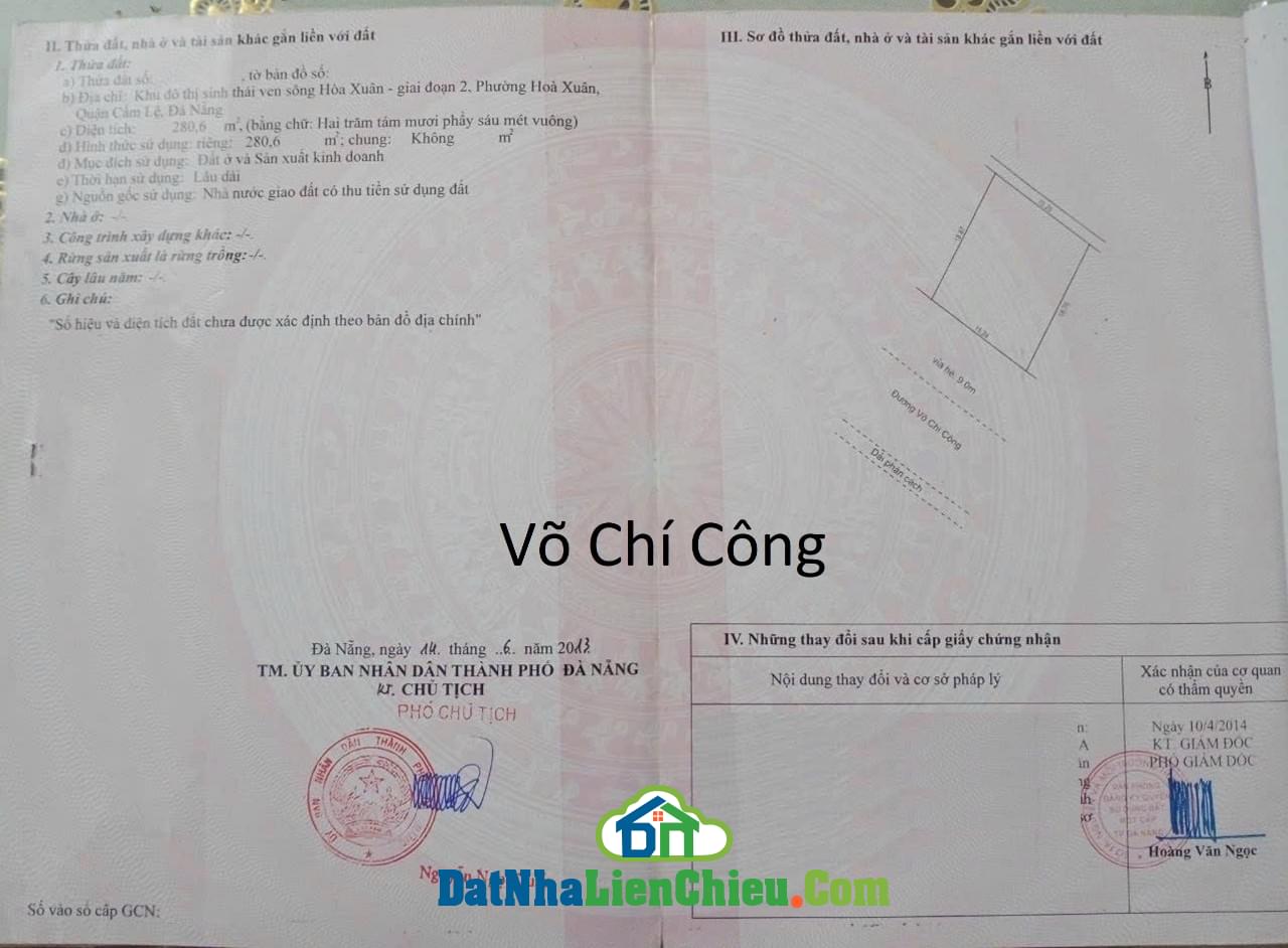 Bán Đất Đường Võ Chí Công, Khu Đô Thị Hòa Xuân, Giá SIÊU RẺ 2024