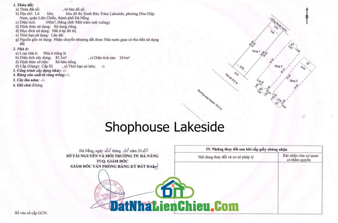 Bán Shophouse LakeSide, 3 tầng, mặt tiền Đường 15m, Vị Trí Đẹp, Giá RẺ 2024