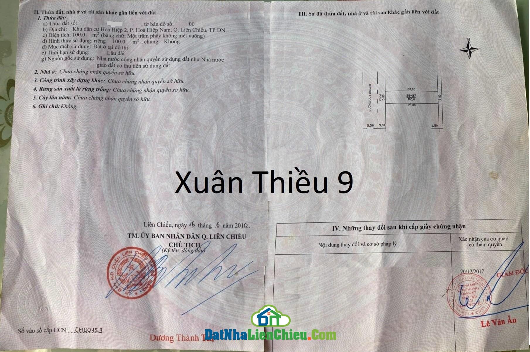 Bán lỗ lô đất hơn 1 tỷ , mặt tiền Xuân Thiều 9 – Liên Chiểu – Đà Nẵng.