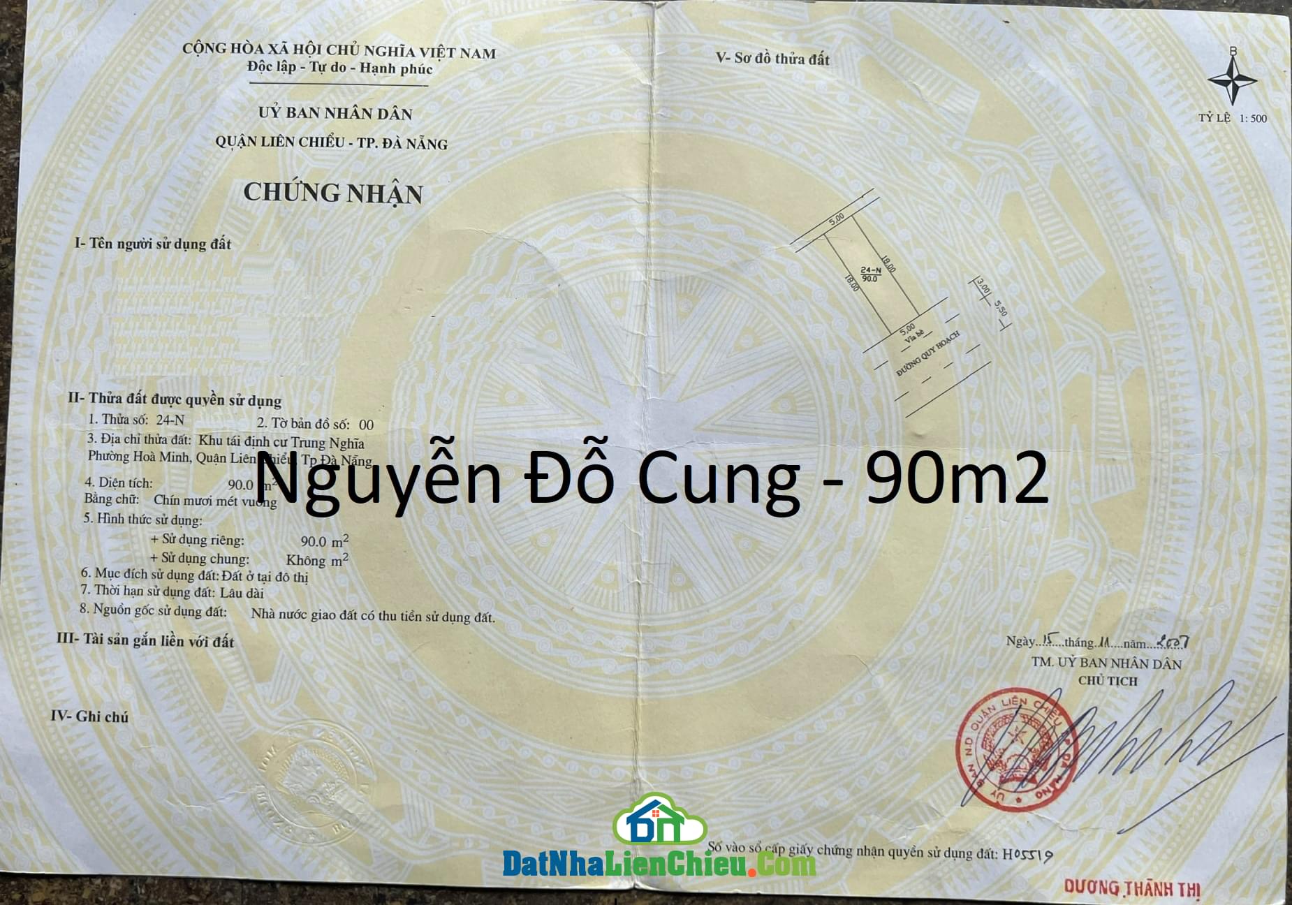 Bán đất mặt tiền Nguyễn Đỗ Cung, Sát chợ Hòa Mỹ, Giá Rẻ