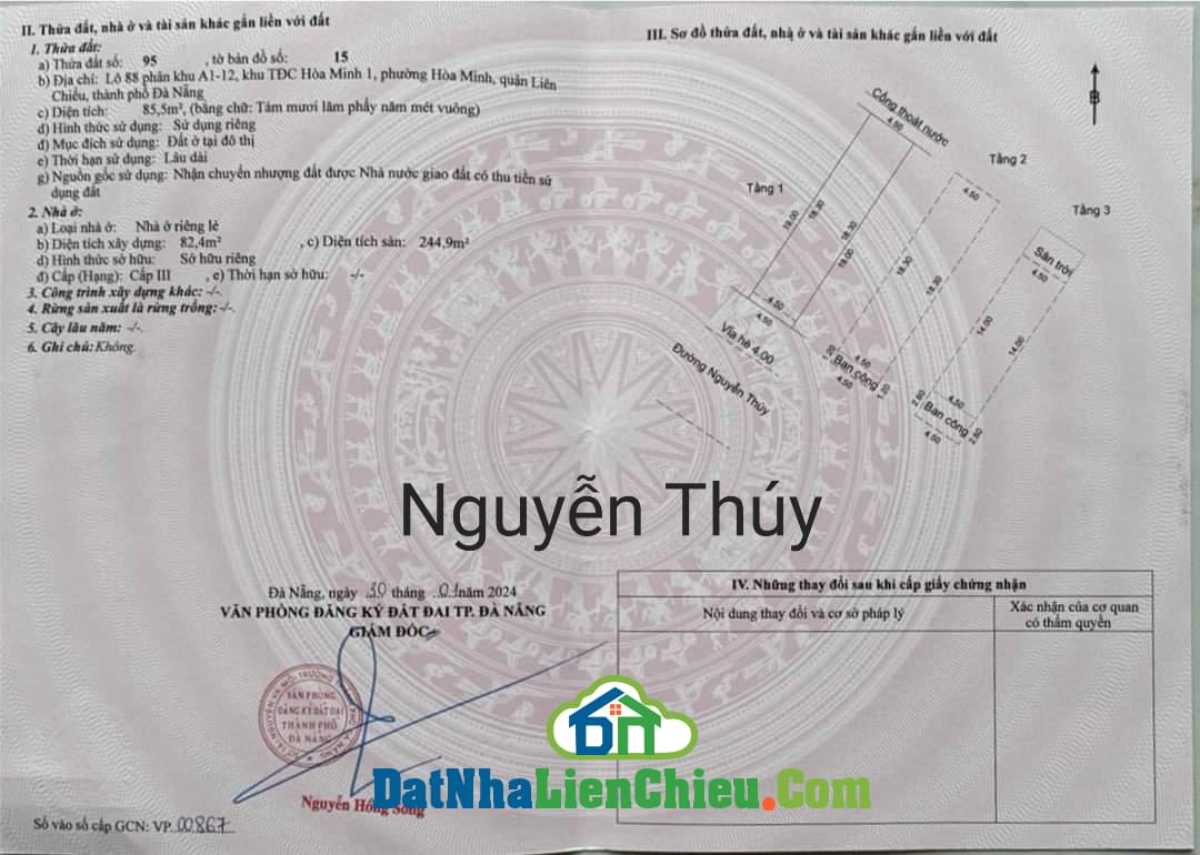 Bán Nhà 3 Tầng, Đường Nguyễn Thuý, Quận Liên Chiểu 2024