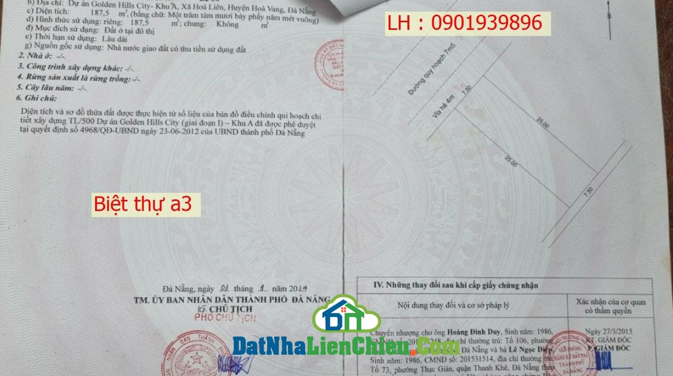 Cần bán 2 lô góc khu đô thị Golden Hills City , diện tích 372m2 , giá siêu rẻ 7 tỷ , cạnh đường Nguyễn Tất Thành