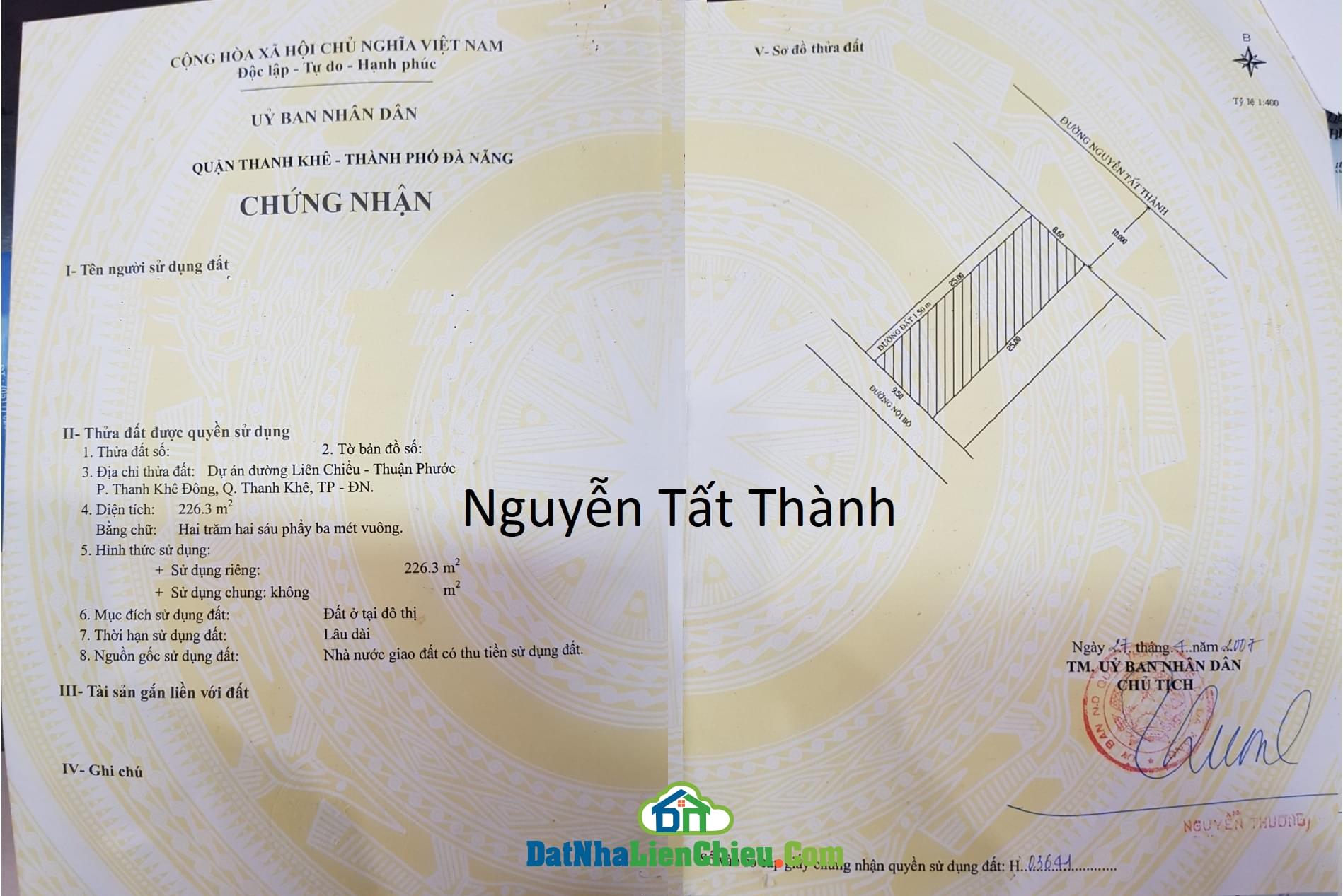 Bán đất đường Nguyễn Tất Thành, Quận Thanh Khê, Diện tích 226,3 m2, Giá RẺ 2024