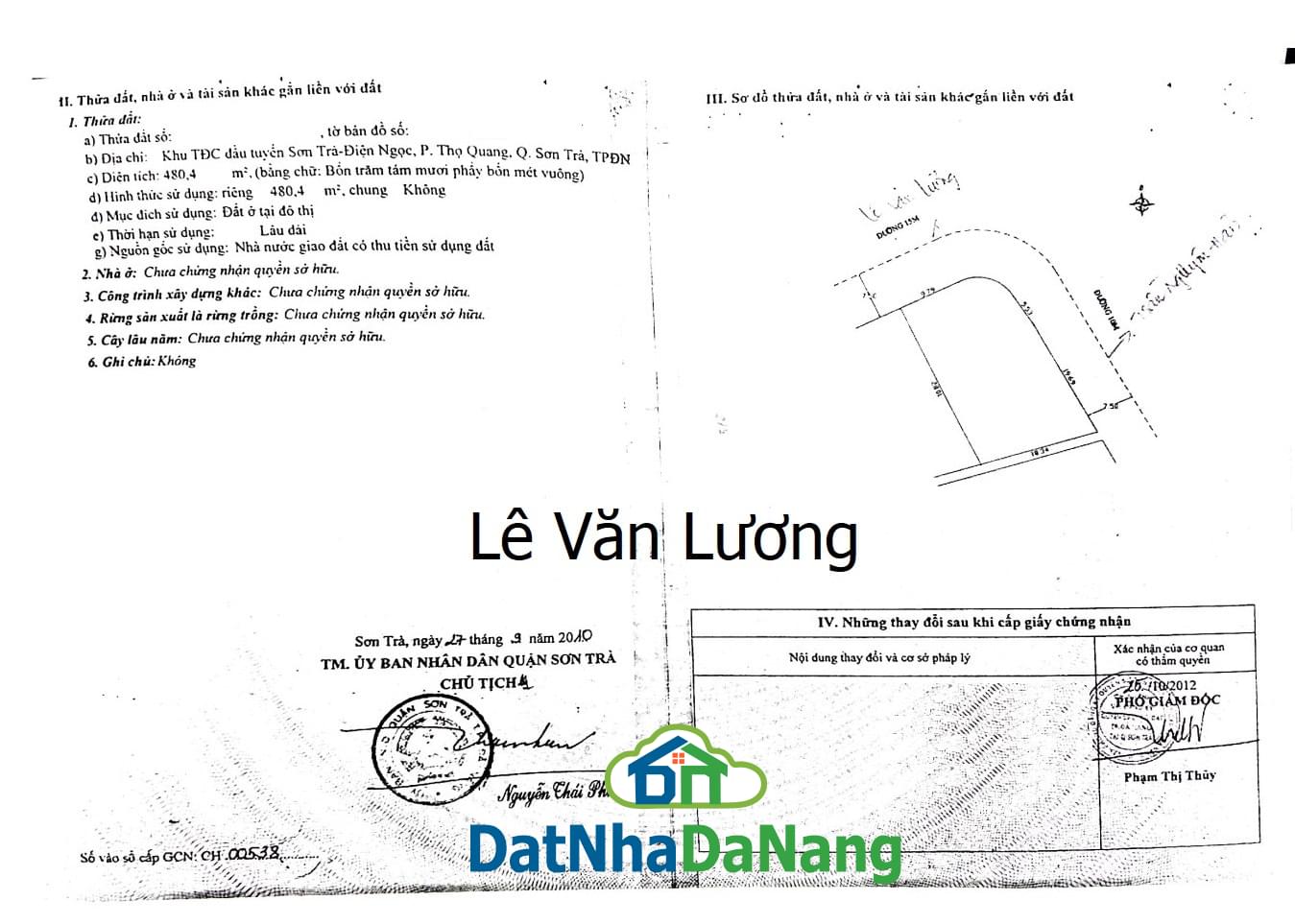 Bán Đất đường Lê Văn Lương, Khu Đầu Tuyến Sơn Trà, Diện tích 816,4 m2, Giá RẺ 2024