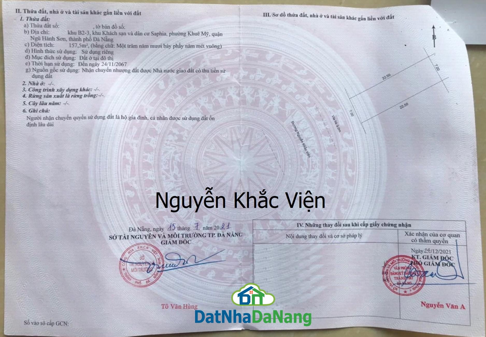 Bán đất đường Nguyễn Khắc Viện, Khu dân cư Saphia, Gần đường Trường Sa, Giá RẺ 2024