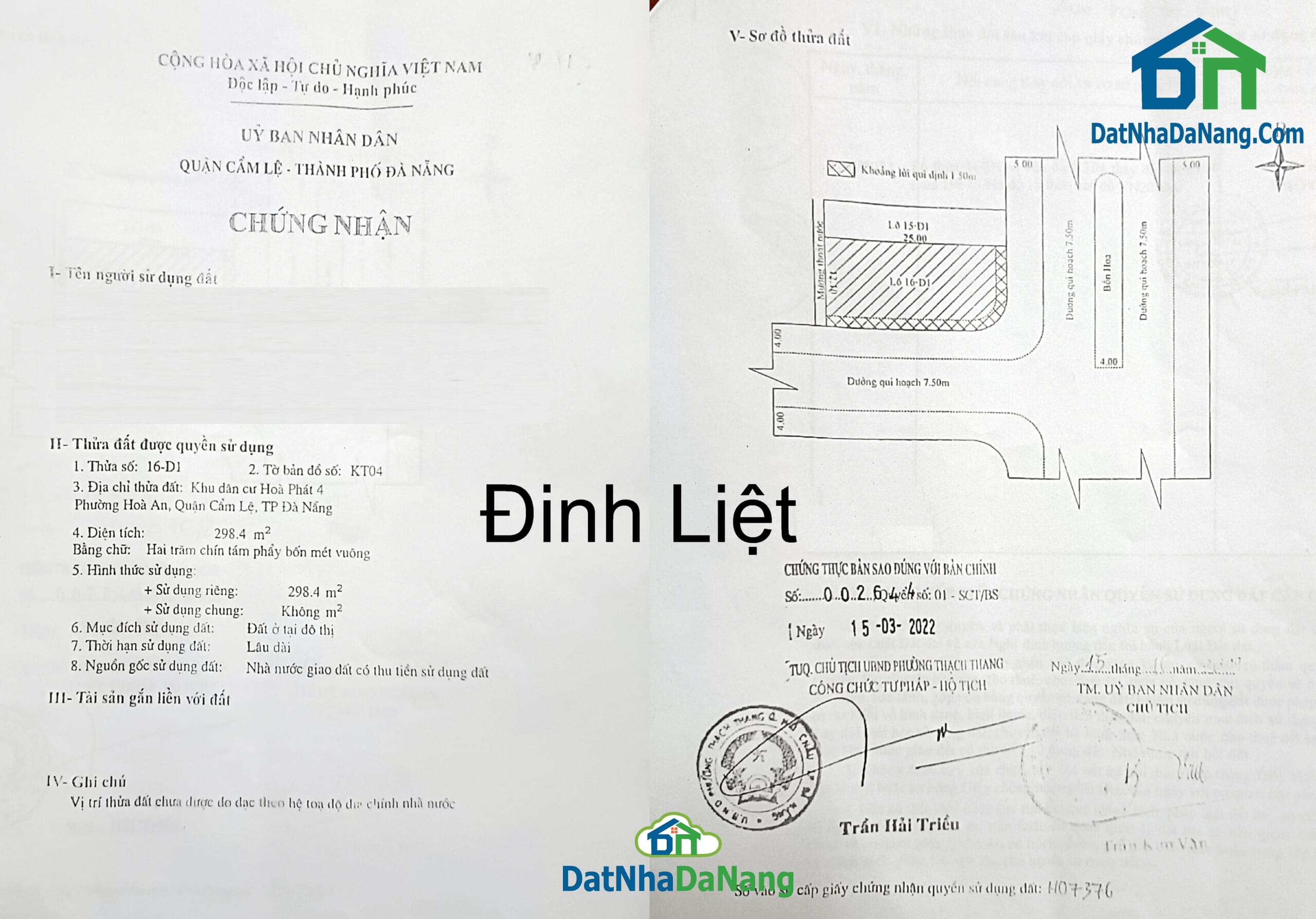 Bán đất 2 mặt tiền đường Đinh Liệt, Sát bến xe trung tâm Đà Nẵng, Giá Rẻ,Tháng 11/2024